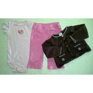 Girl's Size 9 M Months 3 Piece Carter's Outfit Brown Cardigan, Pink Top & Pants